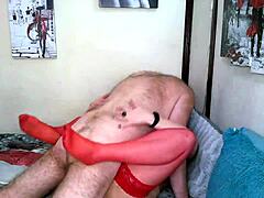 Fucking Mature Bitch In Red Stockings With Creampie