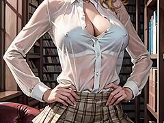 Why does this AI generated blonde librarian flash her pussy outdoors?