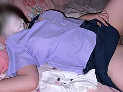 This Thai student girl's tight shaved pussy gets dripping wet fast in her bedroom with a buttplug.