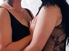 Curvy Stepmom Guides Petite Stepdaughter in Wet Lesbian Pussy Play with Kissing and Orgasms