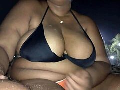 Exhibiting My Big Natural Tits And Big Pussy Lips On The Beach With Tasty Pee