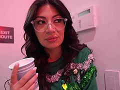 i can't stop moaning as big titty latina coworker rides my cock at the office christmas party desk fuck