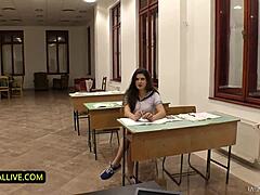 curvy coed francesca's rough exam backstage squirts hairy pussy wild