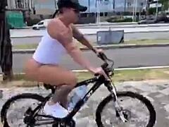 Wife's big ass takes anal plug while riding crossdressed cock doggystyle?