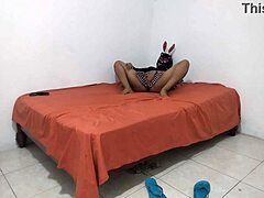 Rebellious student's dry dark pussy gets pounded doggy