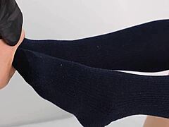 whoa, this cute uniform girl's navy socks footjob on m male is wild!