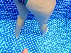 spot a stranger with huge ass shaking masturbating poolside swap her plastic DILDO for real cock ROUGH DOGGY cum covered