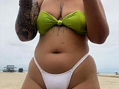 Cheese vendor couldn't stop staring at my pussy flashing on the beach