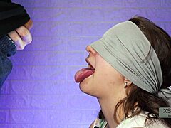 my best friend tricked me blindfolded into cum taste game close-up