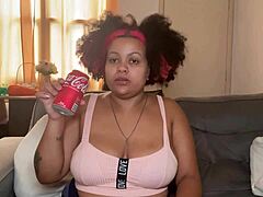 chubby latina babe drinks coke then burps loud and farts her big ass out