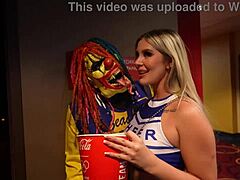 imagine teen cheerleader Triksi Brooks bent over doggystyle by clown Gibby outdoors on Halloween