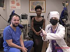 rina arem spreads shaved pussy during intense nurse patient latex checkup with gaping toys