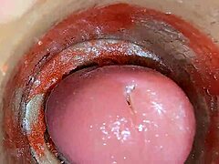 Camera inside oiled tight pussy films huge cock creampie close-up asmr