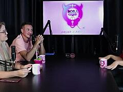 Charllottye sheer red starts as escort filming with women in bdsm lingerie group glamour