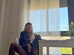 wanna see this slutty teen student squirt in pantyhose while fingering her tight asshole?