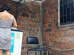 hey, my slutty neighbor flashes her pussy under that dress in the yard