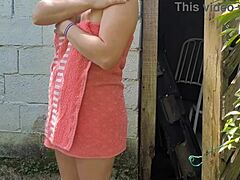 Married latina milf in towel begs handyman for rough bath sex payback