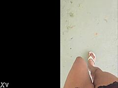 Tall Fetish Goddess Stomps Tiny Things Outdoors