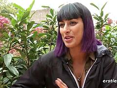 exhibitionist babe fingers wet pussy in public restroom