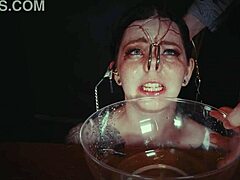 emo goth whore tied up bound punished rough with piss in garage cries