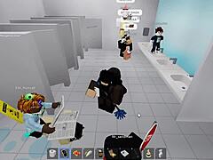 two avatars fuck wildly in roblox then hit public restroom for outdoor action