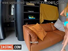 Tattooed latina gags deep on producer cock pov for gig