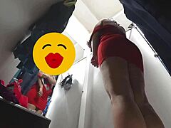 hidden cam spies curvy blonde milf's hairy pussy big ass no panties in fitting room