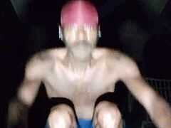 skinny brunette workouts in park gym solo