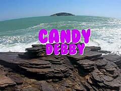 latina teen with big pussy lips pees then rides cock cowgirl on beach