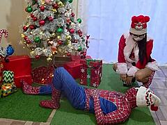 stepsisters squirt wild with spiderman at xmas! 🎄💦👅